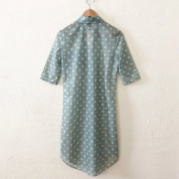 Vintage 90s Jean Paul Gaultier Classique Paris Sheer Polka Dot Shirt Dress 40